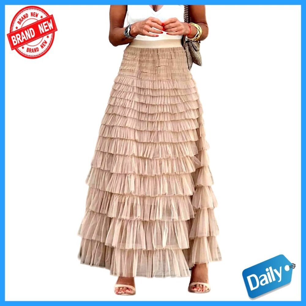Long Maxi Tulle Skirt High Waisted Tiered Layered Mesh A Line Ruffle